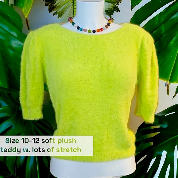 Luisa Ricci Sweaters - As New, Size 10-12 Luisa Ricci neon lime plush stretch half sleeve Teddy jumper